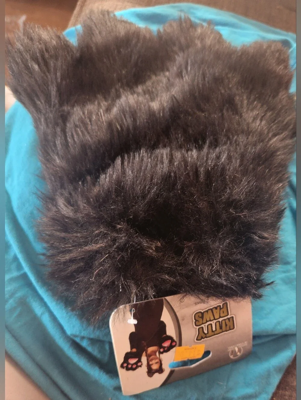 NWT Pair of KITTY PAWS black faux fur costume gloves